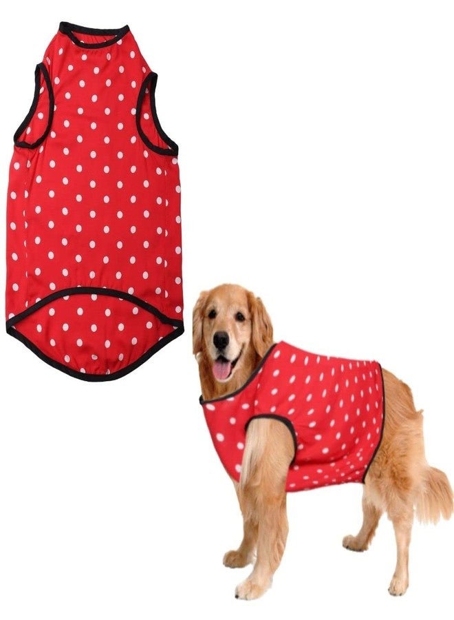 سايج سكوير تيشيرت للكلاب من Sage Square، مصنوع من خامة ناعمة ومرنة | تصميم عصري وجذاب للحيوانات الأليفة | خفيف الوزن وناعم | ملابس مريحة وجيدة التهوية للكلاب | طقم صدرية أنيق (مقاس كبير - 22 بوصة، لون أحمر منقط) - Image 1